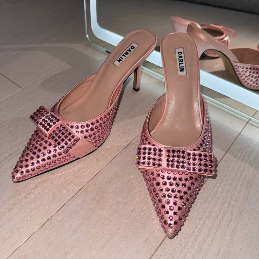 Darlin Pink Bow Diamanté Women's Heel Mules